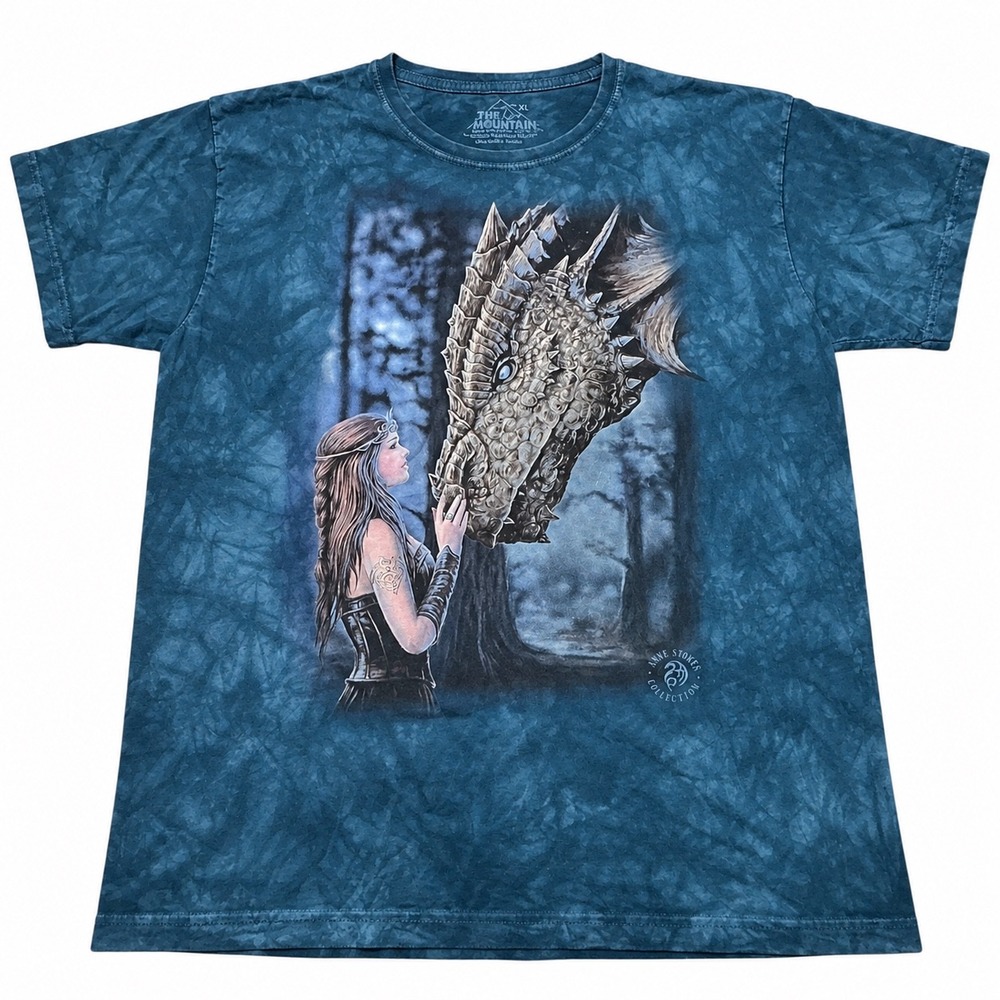 The Mountain Anne Stokes Once Upon A Time Dragon Tee XL Blue Tie Dye Fantasy